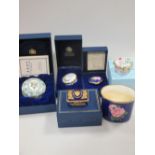 Enamel boxes by Halcyon Days to celebrate The Royal Wedding 1981, and later commemorative boxes (6)