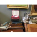 A silver plated tea and coffee service and various plated items