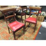 A set of six early Victorian mahogany bar back dining chairs with red leather cloth drop-in seats (