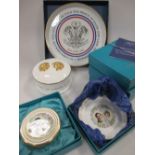 Coalport boxed dishes, a Royal Worcester cased dish and a lidded dish