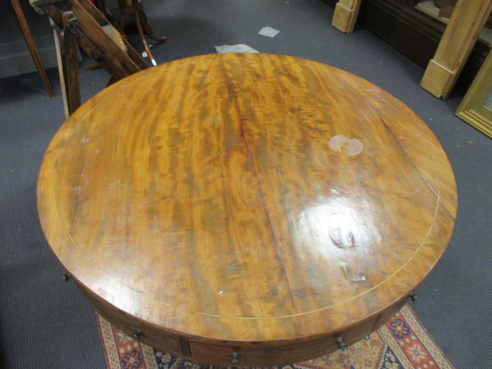 A 19th century satin wood drum top library table, 75 cm high x 106 cm diameter (a/f) - Image 2 of 2