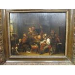 Follower of Jan Steen, The Music lovers, oil on panel, old label in Dutch to verso loosely