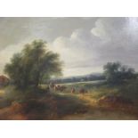 English School (19th century) Pastoral Scene with cattle & drover, oil on canvas 44 x 63.5cm