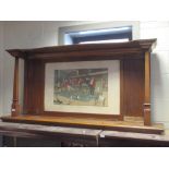 An Edwardian oak overmantle with inset chromolithographic print 'The Fallowfield Hunt', 170cm wide