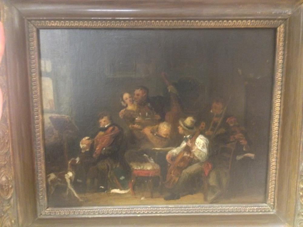 Follower of Jan Steen, The Music lovers, oil on panel, old label in Dutch to verso loosely - Image 2 of 3