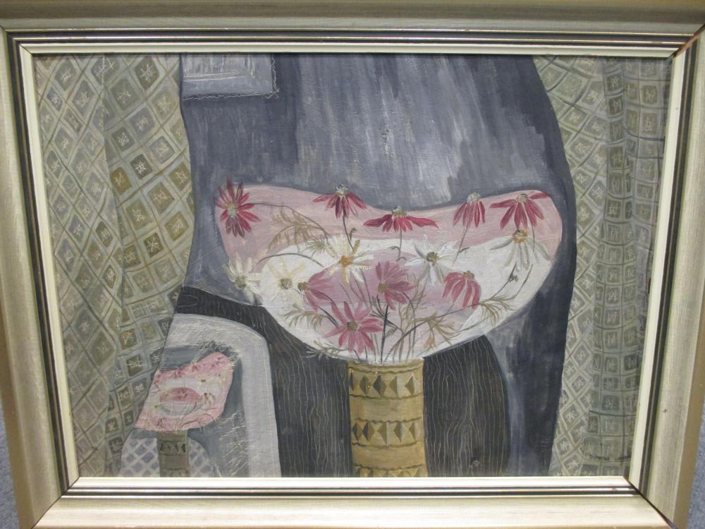 A group of paintings to include, S. Findlay 'Victorian Flower Stall', Dorothie Langridge 'Flowers - Image 6 of 7