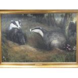 Timothy Greenwood (British, 1946-2010), Badgers at Lullingstone, signed lower left "Timothy