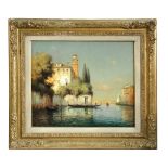 § Antoine Bouvard (French, 1880-1956) Venetian canal in sunlight signed lower right "Bouvard" oil on