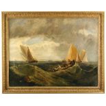 William Calcott Knell (British, 1830-1876) Fishing boats in rough seas signed lower left "W. Calcott