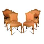 A set of eight 19th century French beechwood framed salon chairs, acanthus leaf and foliate carved