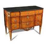 A Transitional style kingwood breakfront commode, with a slate top and parquetry inlaid