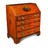 An Edwardian satinwood bureau, painted with neo-classical subject after Angelica Kauffman,