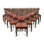 A set of sixteen Regency mahogany dining chairs, in the manner of Gillow, with pierced foliate