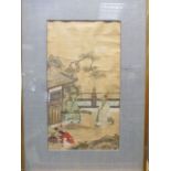 Chinese School (20th century), A Chinese scholar listening to music, ink and watercolour on paper