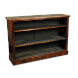 A rosewood and marble open front bookcase, 19th century, with three open front adjustable shelves,