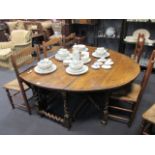 An oak 18th century style drop leaf gateleg table, 179 diamter (open, oval)