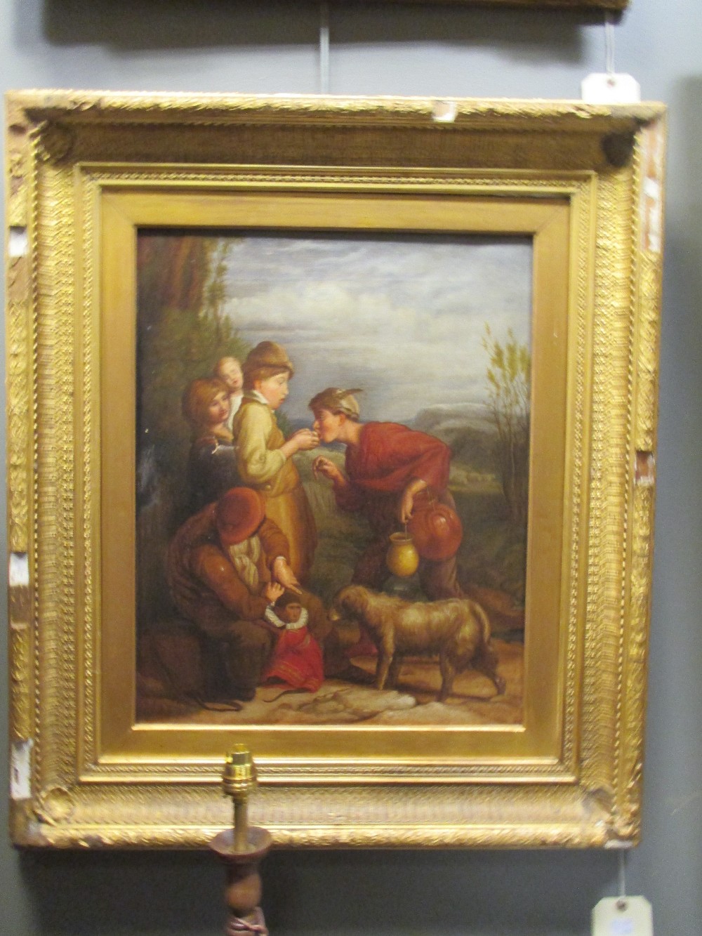 After Velazques, 'Water Seller' with children, a monkey and a dog, oil on canvas, 49 x 39cm