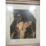 Slade School, Study of a naked man holding a staff, oil on canvas, 27 x 25cm