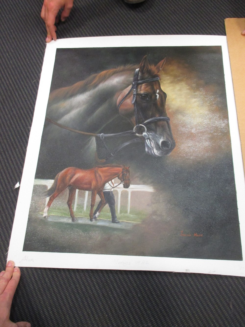 Jacob Hunt, in the horse racing paddock, oil on canvas, unframed - Image 2 of 5