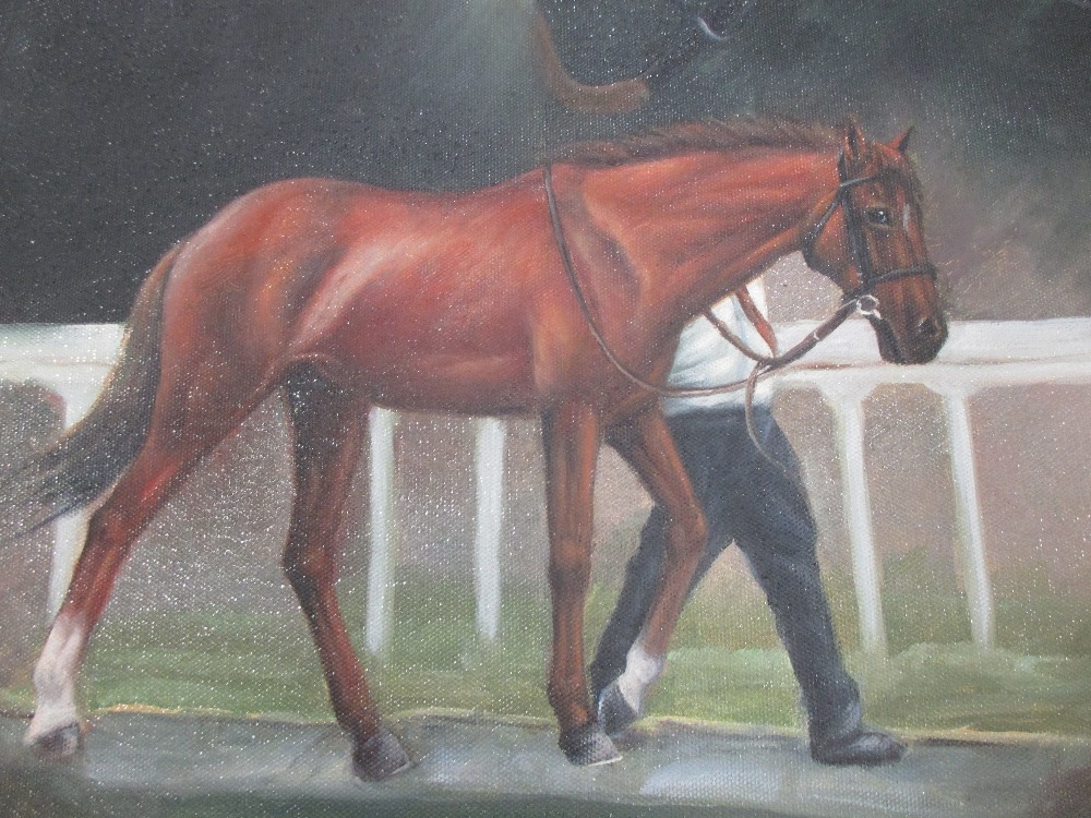 Jacob Hunt, in the horse racing paddock, oil on canvas, unframed - Image 5 of 5