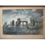 Kenneth Lindley (1928-1986), Stonehenge, pen & oil, signed, titled and dated '1957'