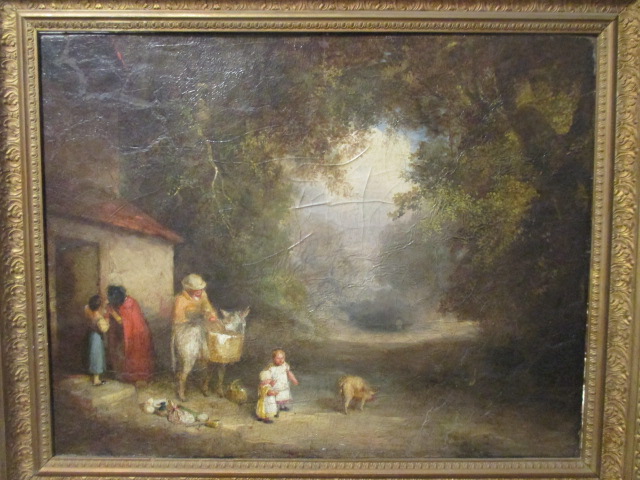 Follower of George Morland, Cottagers with a Donkey & Pig, oil on canvas AS269 5 - Peasants and a - Image 6 of 7