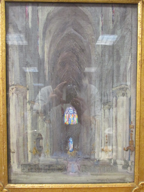Milly Childers (British, 1866–1922), The Interior of Rheims Cathedral, oil on canvas, signed and