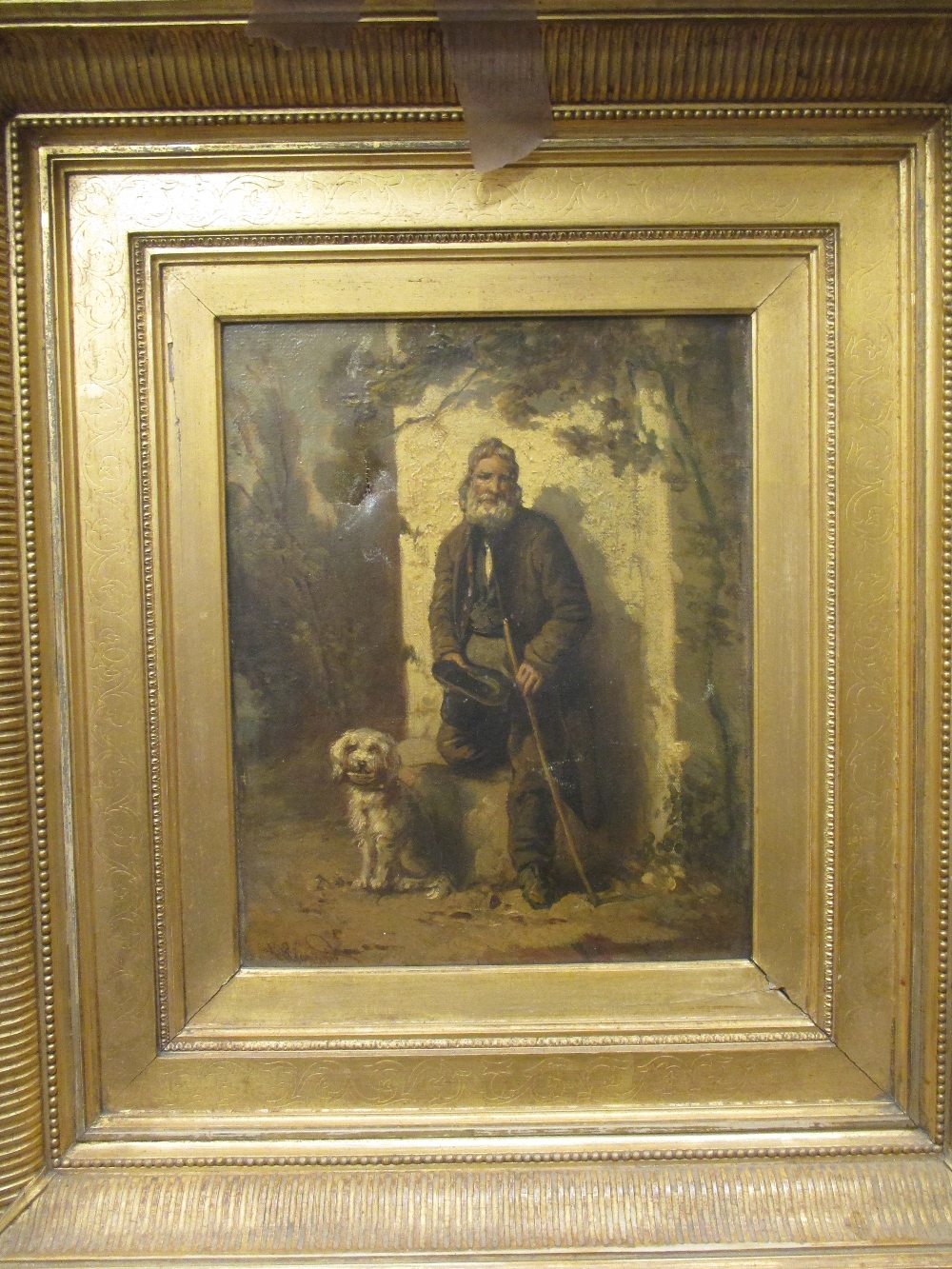 A Richmond (British, 20th century) 'Blind Beggar with a dog', oil on canvas, signed, 30 x 24cm