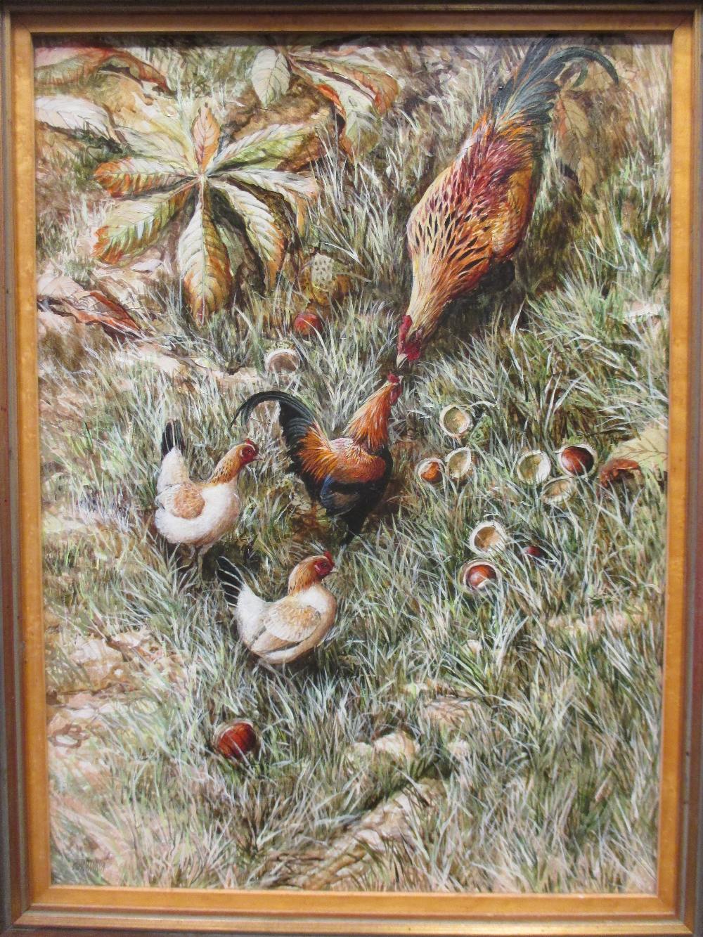 Ken Turner, (British, b.1926) Chickens together with nuthatches, oil on board, signed, 47 x 65cm (2) - Image 4 of 6