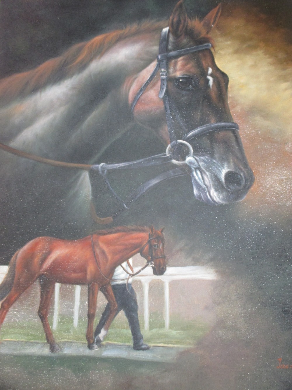 Jacob Hunt, in the horse racing paddock, oil on canvas, unframed