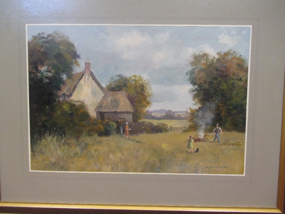 Colin Crocker (British, 20th century), a pair - 'Bonfire' & Going Home', oil on board, signed, 30 - Image 4 of 5