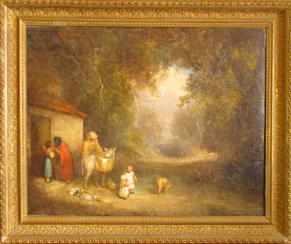 Follower of George Morland, Cottagers with a Donkey & Pig, oil on canvas AS269 5 - Peasants and a - Image 5 of 7