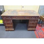 A Victorian mahogany leather topped pedestal desk, 74 x 136 x 76cm