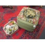 A needleworked stool and a cushion