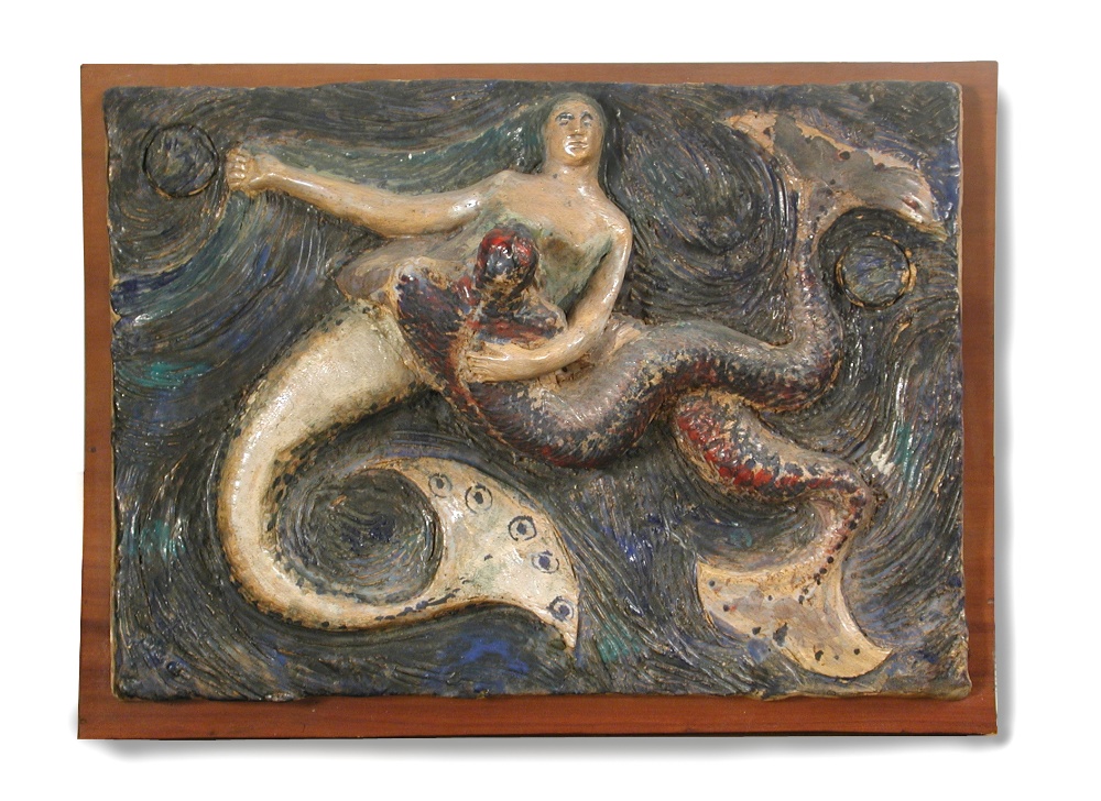 § Quentin Bell, (British, 1910-1996), Mermaids, a relief decorated plaque, probably Fulham