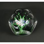 A St Louis facetted flat posy paperweight, circa 1850, inset with four cane flowers and five