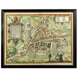 Braun and Hogenberg, Cantebrigia [Cambridge] a hand coloured engraved double page plan, circa