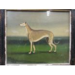 Niave school circa 1900 , Greyhound in a landscape, oil on panel, 24cm x 28cm; Manner of George