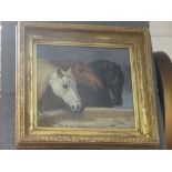 After John Frederick Herring, A Grey horse, a Chestnut horse and a Bay horse at a trough, oil on