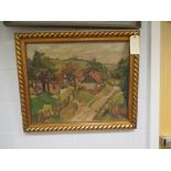 French School (20th Century) Village in Provence, signed lower right indistinctly in red, oil on