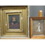 English School (19th century) Portrait of a boy; two needlework pictures and a portrait of Master