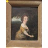 English School (18th Century), Portrait of a young girl holding a bowl in a landscape, oil on