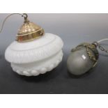 Two Victorian glass and brass ceiling lights