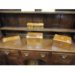 A Victorian Tunbridge inlaid glove box and two other similar boxes and another (4)