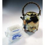 An Hirado covered koro together with a Sumida Gawa tea pot and cover, the broader bellied sides of
