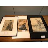 Eizan, Shunsho and another print of a poetess, the first of a lady kneeling at her writing table,