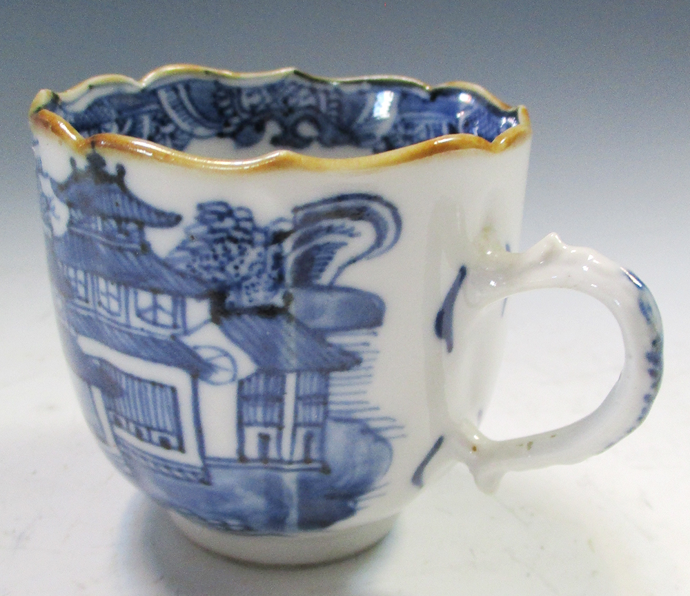 Four 18th century blue and white wares, the patty pan, coffee cup and can painted with islands, - Image 2 of 13