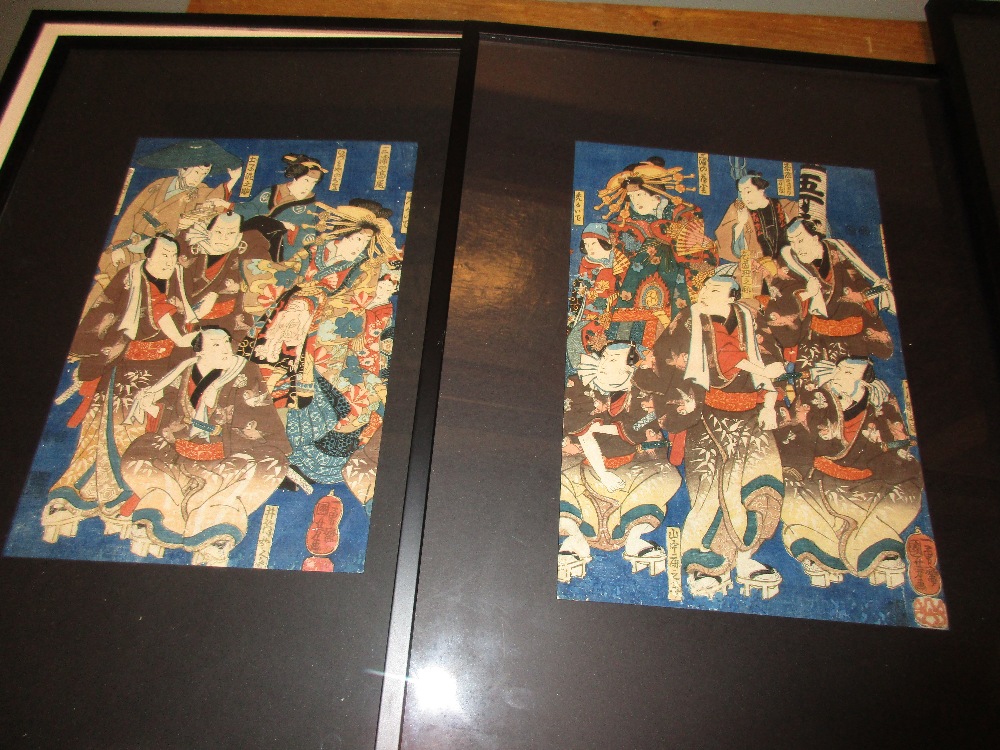 Utugawa Kuniyoshi (1797-1861), two wood block diptychs and another print, one diptych depicting - Image 2 of 5