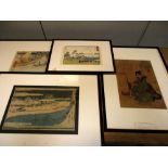 Hiroshige, four various framed prints, one from the stations of the Tokaido, another from the Edo