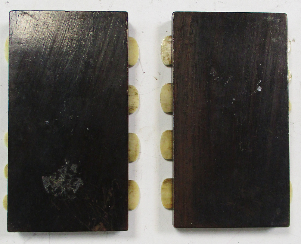 Two Shibayama and ebony whist markers, the rectangles of wood hold lacquered with birds and cherry - Image 2 of 3